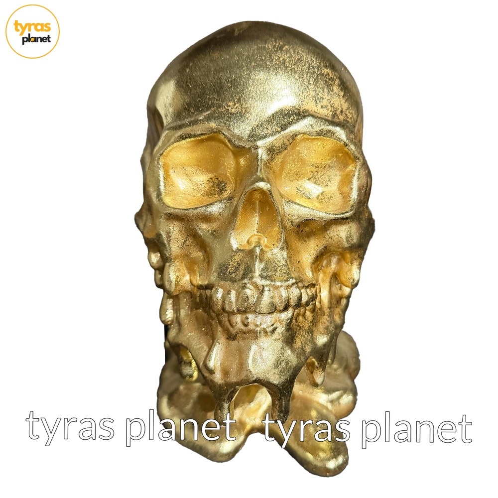 Halloween Skull Melting Dripping Creepy Gold Gothic Decor - 8 in